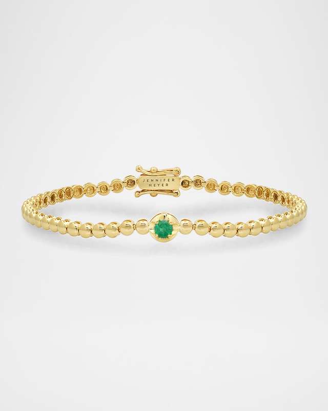 18K Yellow Gold 1 Illusion Set Emerald and Mini Bezel Tennis Bracelet